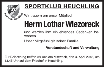 Traueranzeige von Lothar Wiezoreck von Pegnitz-Zeitung